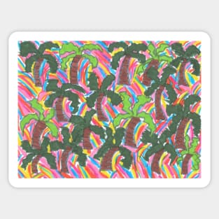 Rainbow Palm Tree Party Sticker